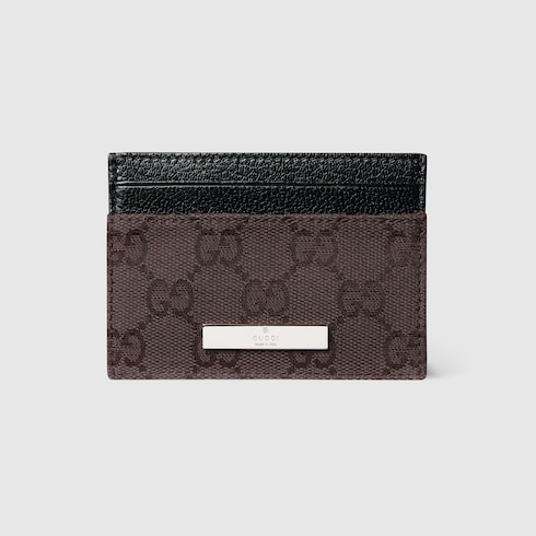 Card case with Gucci plaque in dark brown GG canvas | GUCCI® US