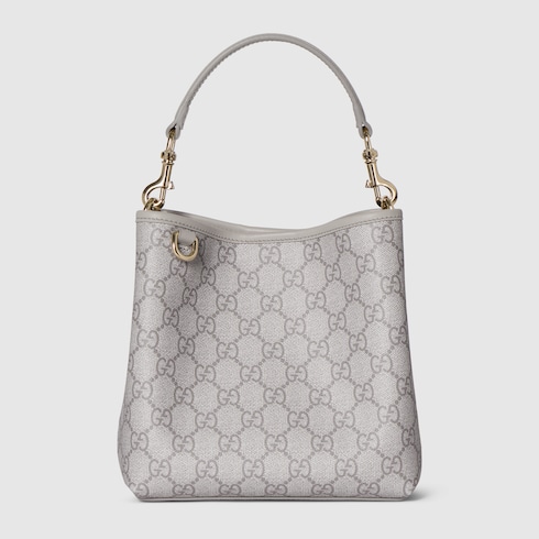 （出品今月末まで）GUCCI スモール バケットバッグ GGエンブレム〕スモール バケットバッグ ・グレー GGファブリック
