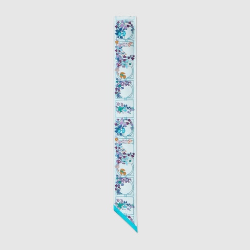 Printed silk twill ribbon in light blue | GUCCI® US