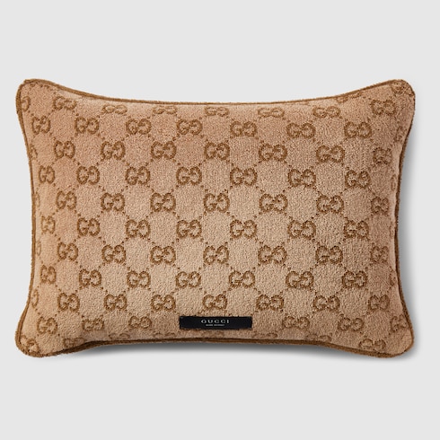 GG cotton rectangular cushion in beige and camel GG cotton | GUCCI® US