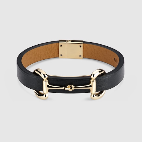 GUCCIグッチ ホースビット レザーバングル レザーブレス ブラック×ゴールド ホースビット付き レザー ブレスレット ・ブラックレザー | GUCCI公式