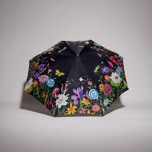 Nylon foldable umbrella with Gucci Flora print