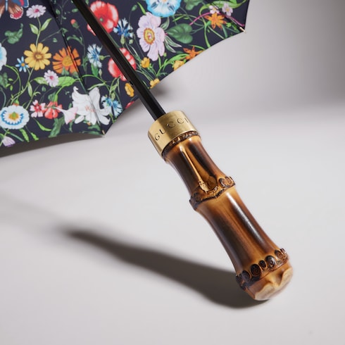 Paraguas plegable de nylon con estampado Gucci Flora