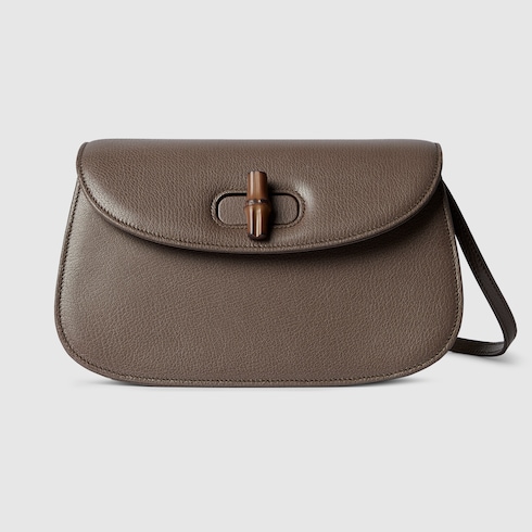 Small shoulder bag with bamboo in dark taupe leather | GUCCI® RO