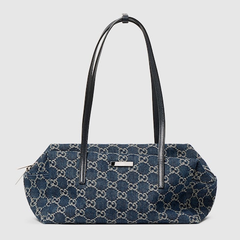Gucci Melrose medium boston bag in dark blue GG denim | GUCCI® SI