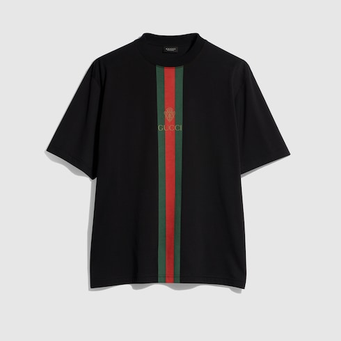 Cotton jersey T-shirt with print in black | GUCCI® INT