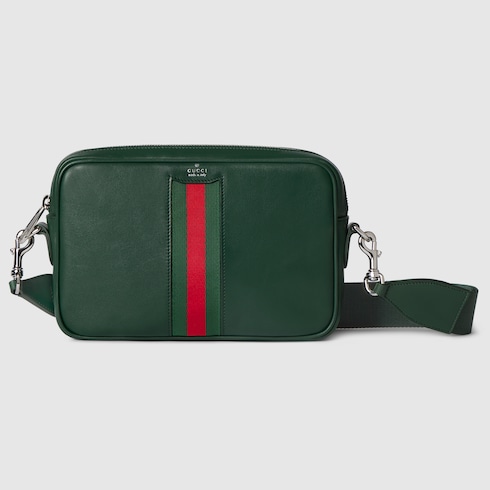 Web Trademark small crossbody bag in dark green leather | GUCCI® US