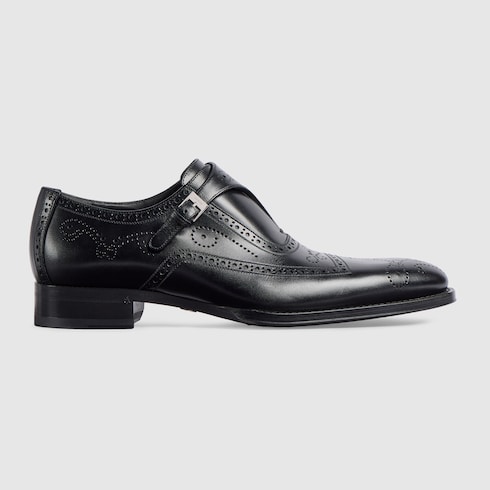 Men's monk strap shoe in black leather | GUCCI® AE