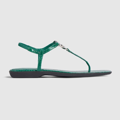 Women's python thong sandal with Interlocking G in green | GUCCI® US