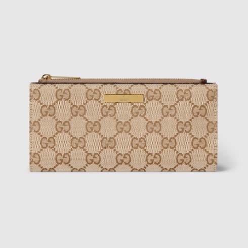 Long wallet with Gucci plaque in sand and brown GG canvas | GUCCI® CA