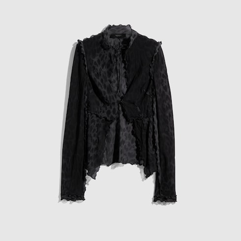 Printed silk blend shirt in black | GUCCI® US