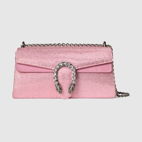 Dionysus crystal medium shoulder bag in light pink suede | GUCCI® US