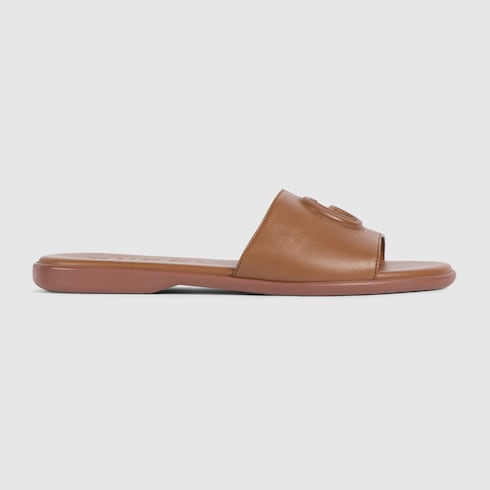 Women's slide sandal with Double G in brown leather | GUCCI® US