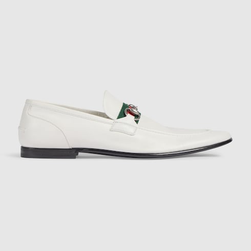 GUCCI White Leather Men\'s classic Loafers, 8.5 Men Genuine GUCCI Kaveh Webbing White Leather Loafers Shoes  main image 3