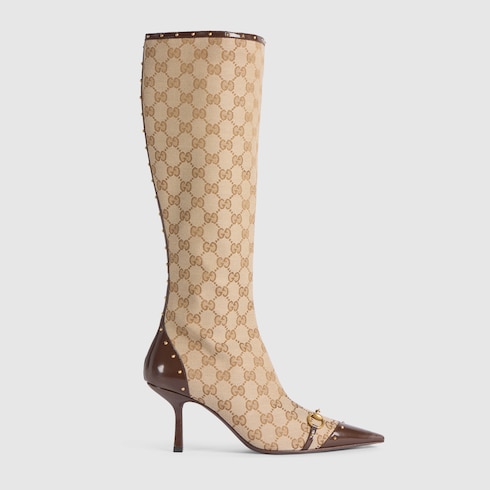 Women's Savoy boot in sand and brown GG canvas | GUCCI® RO