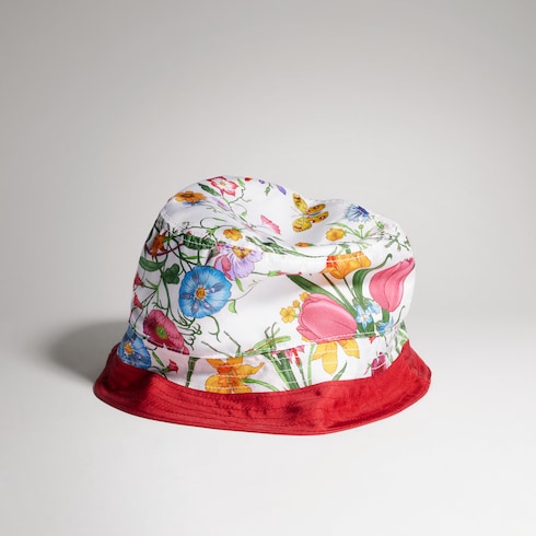Printed silk twill bucket hat