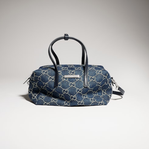 Bolsa boston pequeña con placa Gucci