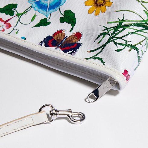 Flora-motif small pouch with strap