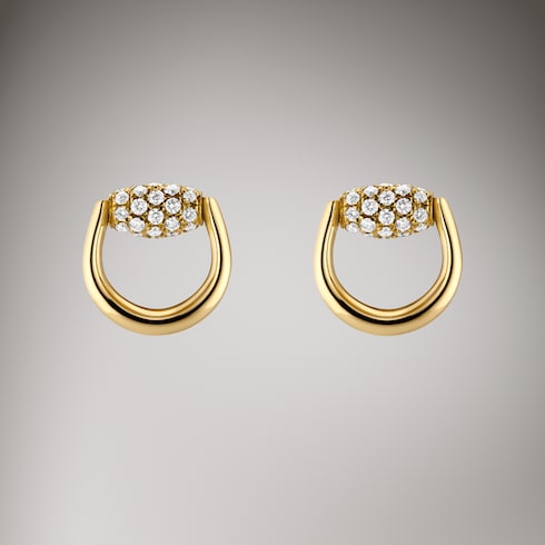 Orecchini a bottone Gucci Horsebit in oro 18 carati con diamanti