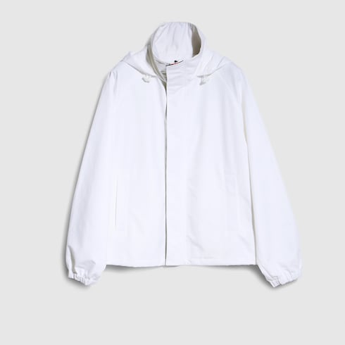 Compact cotton canvas zip jacket in white | GUCCI® US