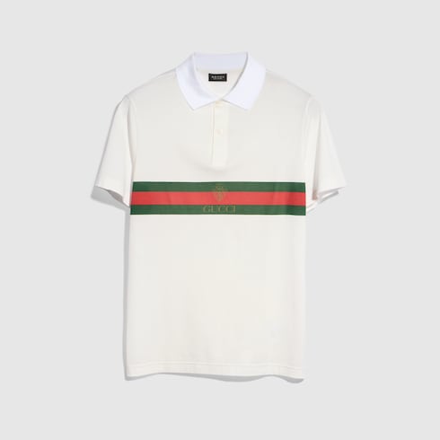 GUCCI ホワイトポロシャツ XLメンズ Cotton jersey polo shirt with Web in white | GUCCI® US