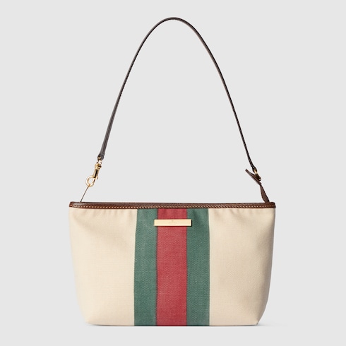 Small pouch with strap and Web in natural canvas | GUCCI® RO