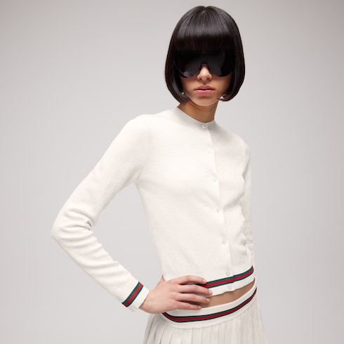 Cardigan en jacquard de coton et viscose fin GG