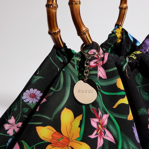 Silk maxi tote bag with bamboo handle