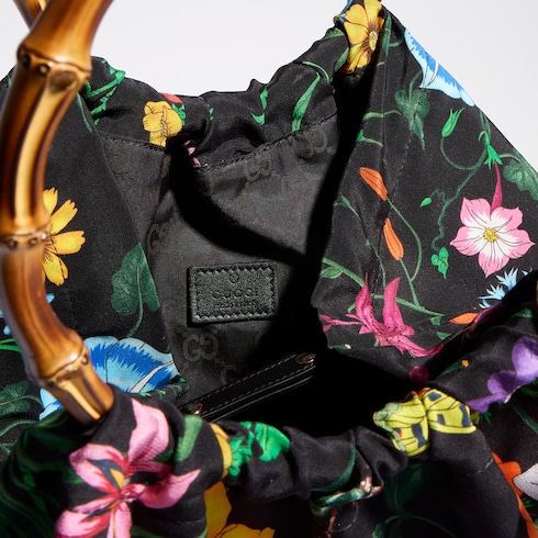 Silk maxi tote bag with bamboo handle