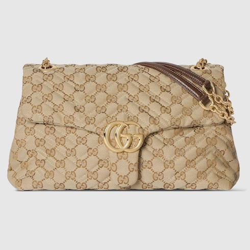 GG Marmont medium shoulder bag in sand and brown GG canvas | GUCCI