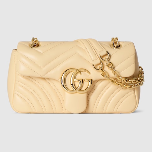 む*ぎ様 GUCCI レザー　ハンドバッグ　GGパターン　ライトベージュ　スーキ GG Marmont small shoulder bag in light yellow leather | GUCCI® US