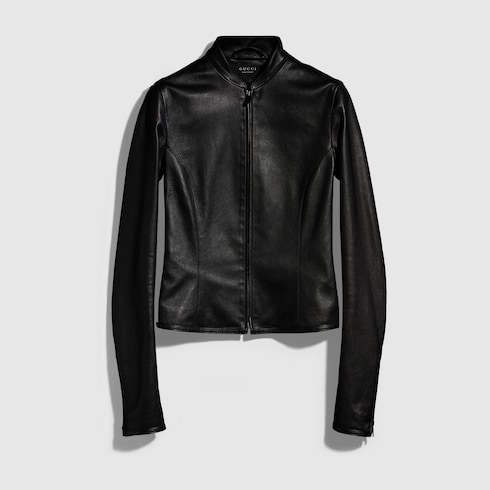 Light stretch leather zip jacket in black | GUCCI® AU