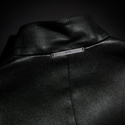 Light stretch leather zip jacket
