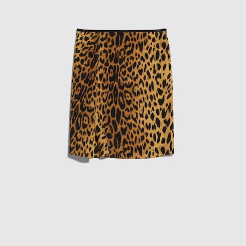 GUCCI レオパード柄 シルクスカート 42 Printed silk crêpe de chine skirt in black and brown | GUCCI® LU