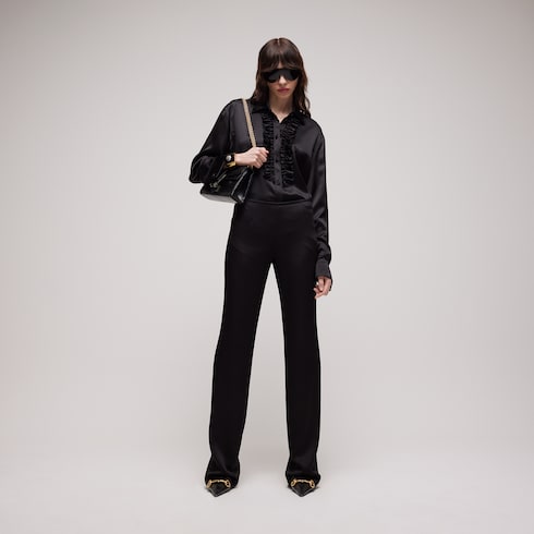 Crêpe satin pants in black | GUCCI® US