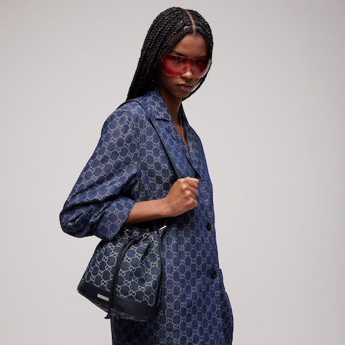 Gucci Venice small bucket bag in dark blue GG denim | GUCCI® CA