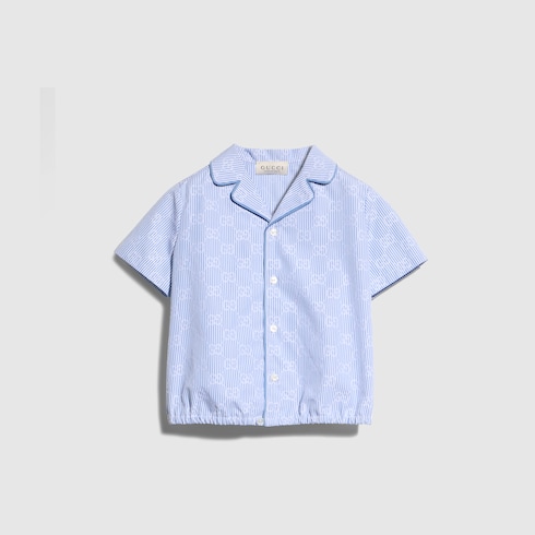 Baby GG striped poplin shirt in white and light blue | GUCCI® US