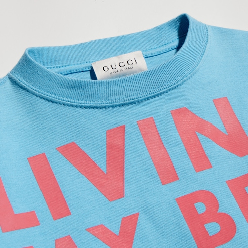 チルドレンズ〕プリント コットン Tシャツ ・ライトブルー | GUCCI公式