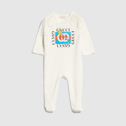 Baby cotton one-piece with print in white | GUCCI® US