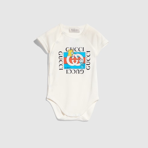 Baby cotton one-piece with print in white | GUCCI® INT