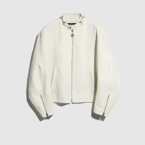 Treated bull leather jacket in white | GUCCI® US