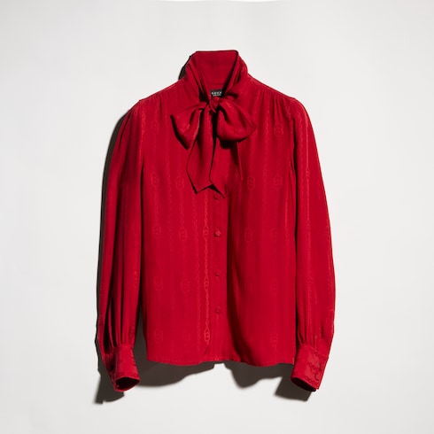 Camisa de jacquard de seda con cadena de GG entrelazada
