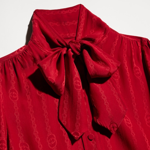 Camisa de jacquard de seda con cadena de GG entrelazada