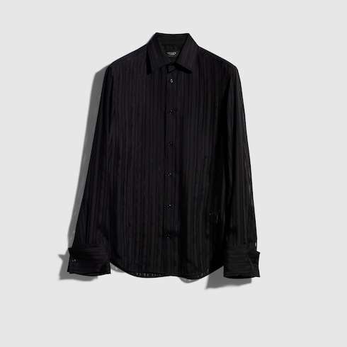 瀬谷 ⭐️GUCCI グッチ　ドレスシャツ　シルク混　イタリア製　GG柄　黒 ストライプ シルクガーゼ シャツ ・ブラック | GUCCI公式