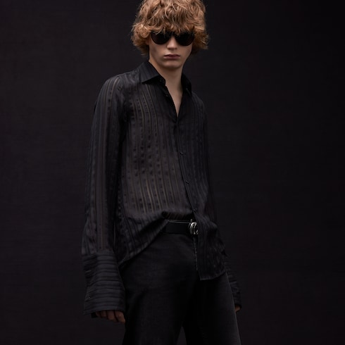 Camicia in garza di seta a righe