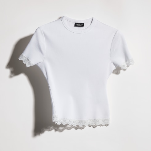 Matte viscose rib stitch T-shirt in white | GUCCI® RO