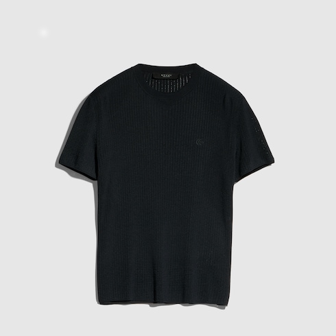Technical knit fabric T-shirt in black | GUCCI® US