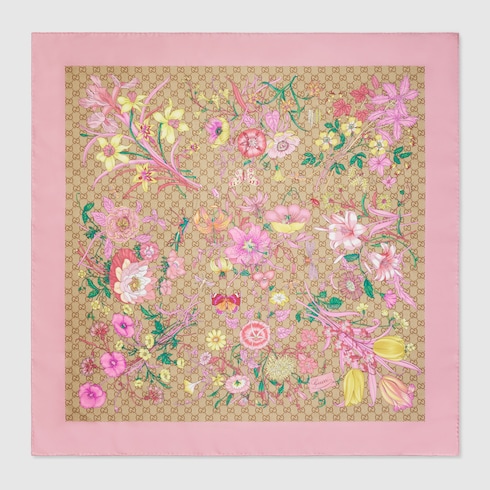Printed GG silk twill carré in multicolor | GUCCI® US