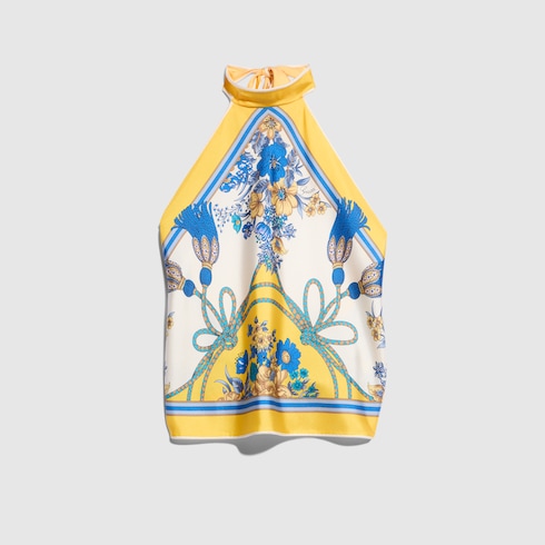 Printed silk twill top