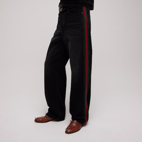 Pantalón de algodón denim con inserción Web